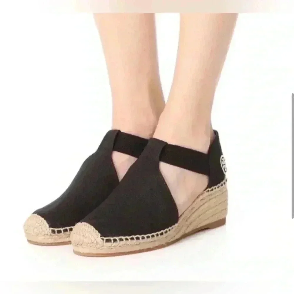 Tory Burch Women's Black Catalina Espadrille Wedge Sandal size 9M